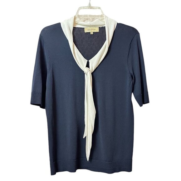 Jones New York Collection Knitted Blue Sweater Bow Tie, Dressy Work Attire LARGE - Picture 1 of 8